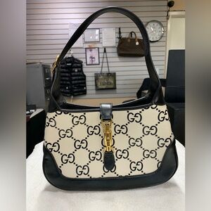 Gucci Jackie 1964 GG Black White Leather Small Hobo Bag